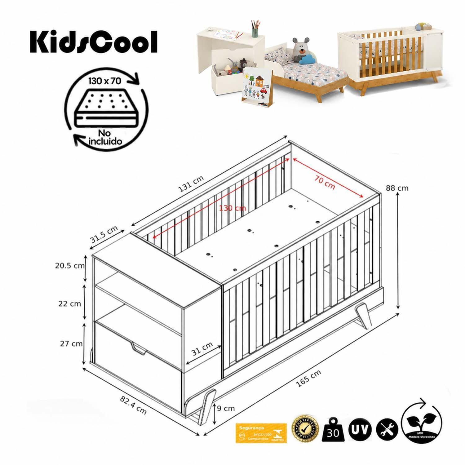 Cuna Multifuncional Bebé Con Cómoda Maxx Miel Beige Eco Wood-7