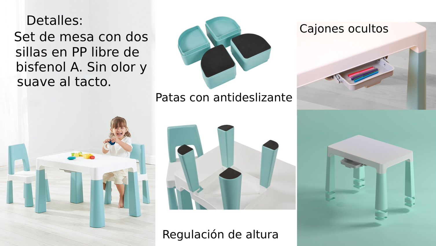 Juego De Mesa Infantil Con 2 Sillas y Cajones Verde-2