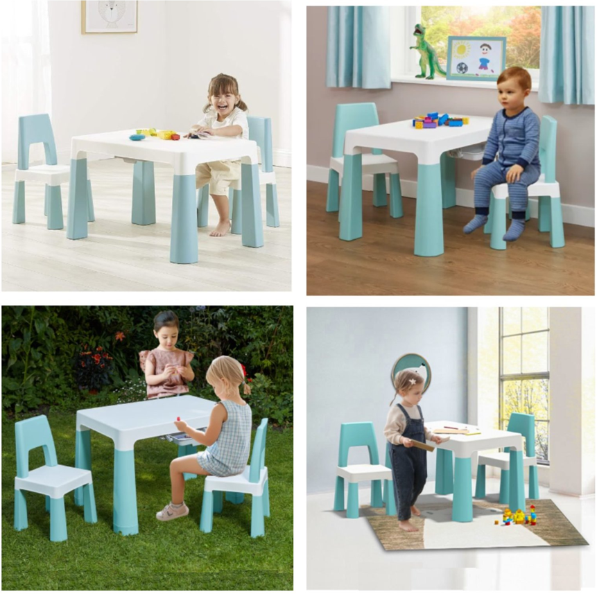Juego De Mesa Infantil Con 2 Sillas y Cajones Verde-3