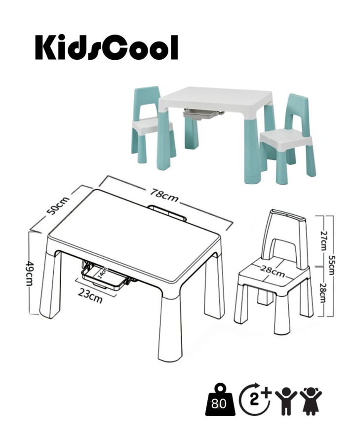 Juego De Mesa Infantil Con 2 Sillas y Cajones Verde-4