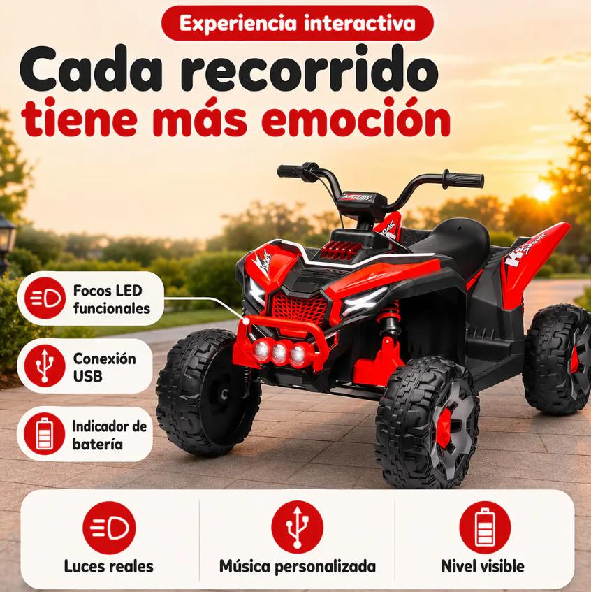 Cuatrimoto Eléctrica Infantil Monster ATV Kidscool Roja 12V 4x2 -3