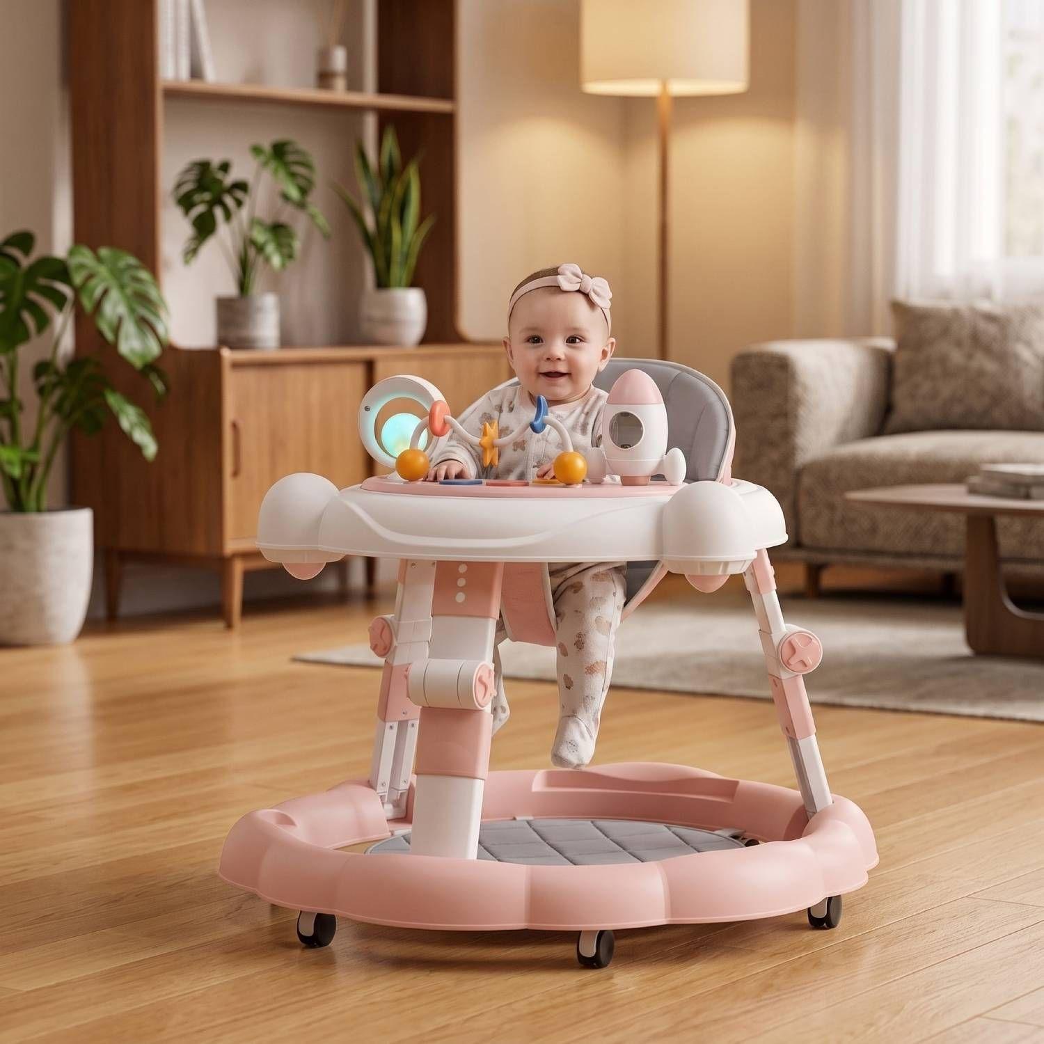 Andador Bebé Kidscool Antivuelco Plegable 4 en 1 Rosado-1