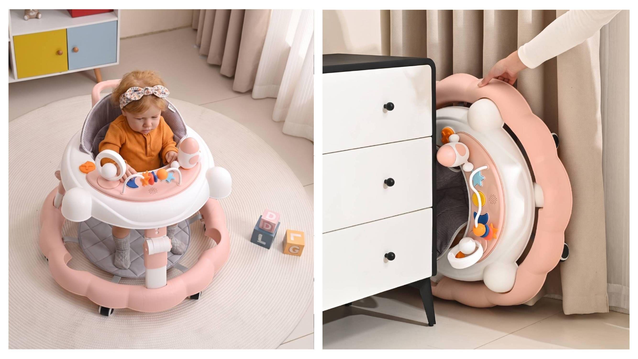 Andador Bebé Kidscool Antivuelco Plegable 4 en 1 Rosado-3