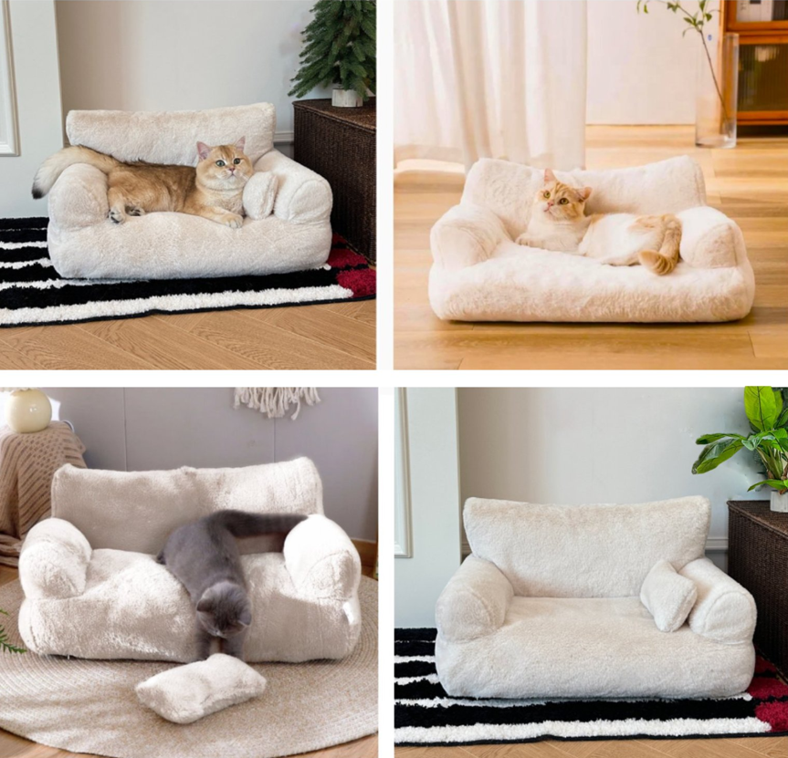 Cama Sofá Antiestrés Perro y Gato M Beige Lavable-2
