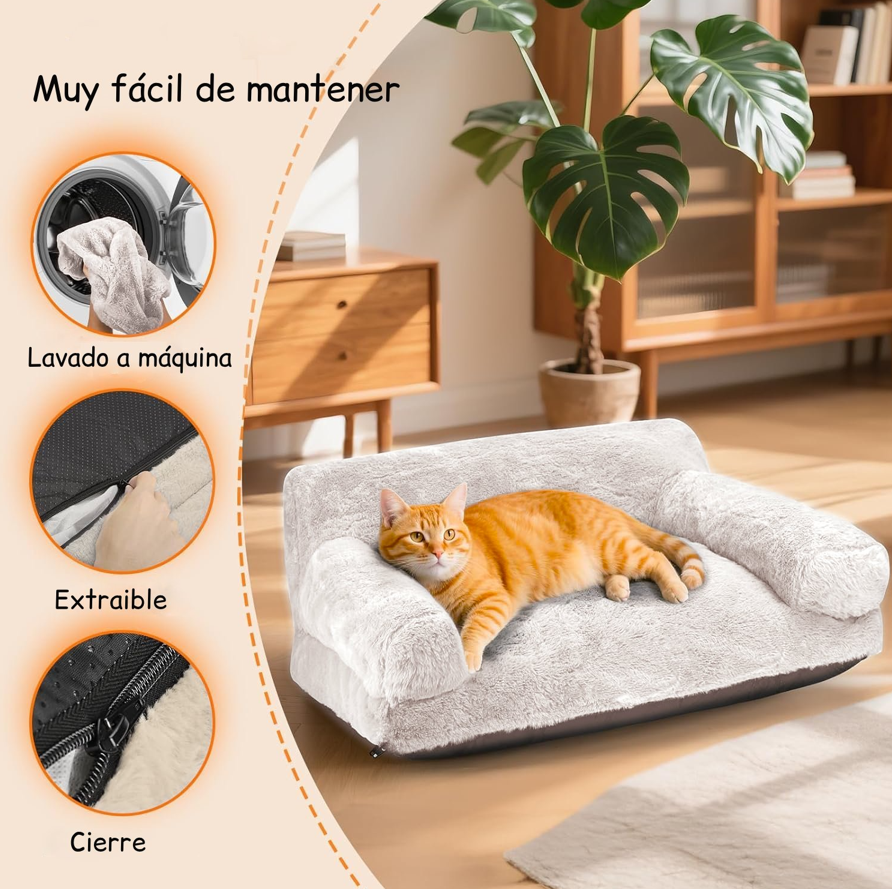 Cama Sofá Antiestrés Perro y Gato M Beige Lavable-3