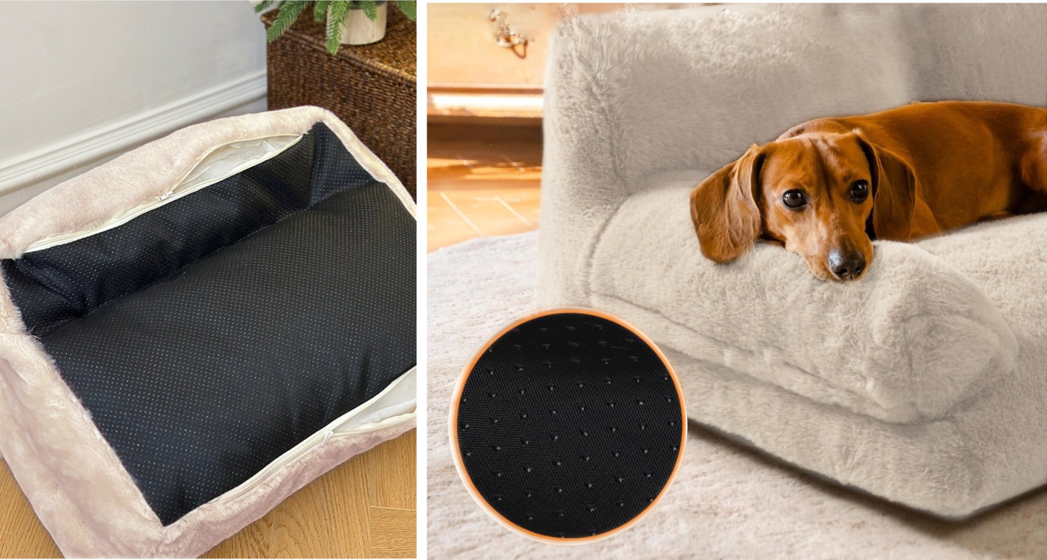 Cama Sofá Antiestrés Perro y Gato M Beige Lavable-4