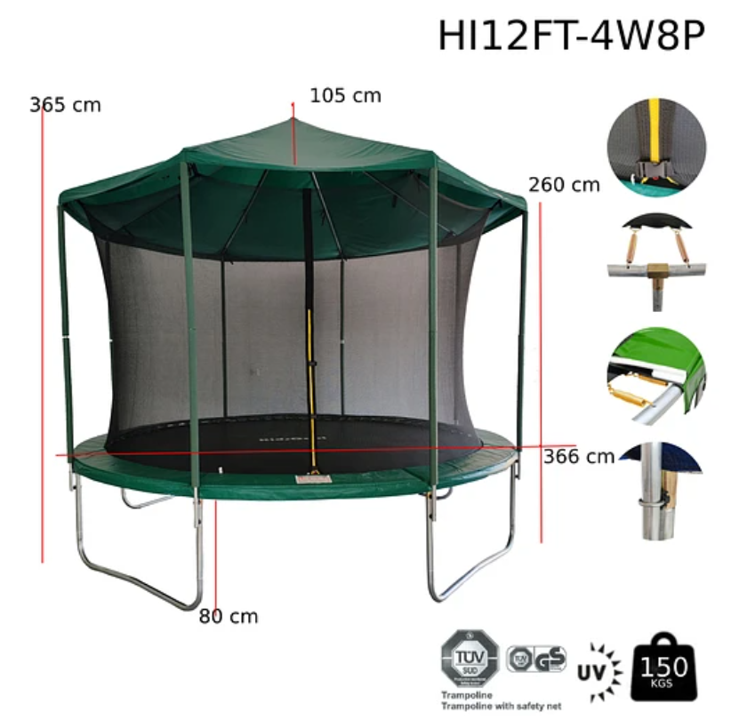 CAMA ELASTICA CON TECHO 12 PIES VERDE-2