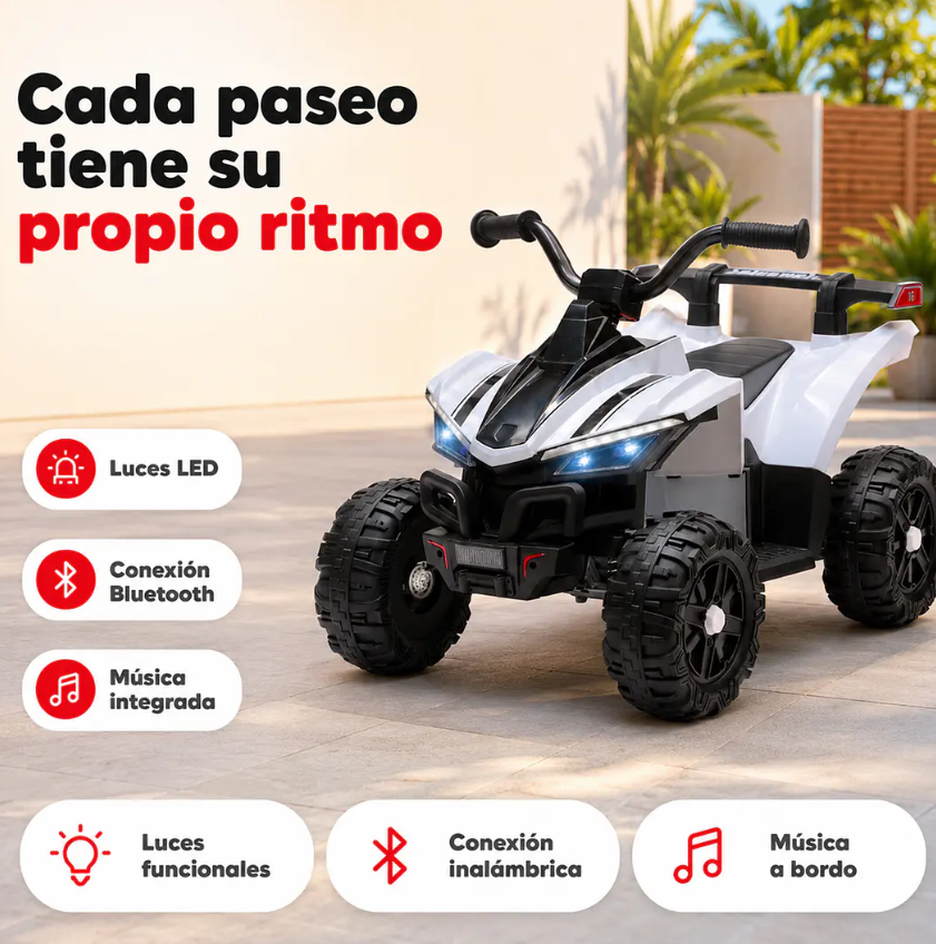 Cuatrimoto A Batería Infantil ATV Blanca 12V Doble Motor-3