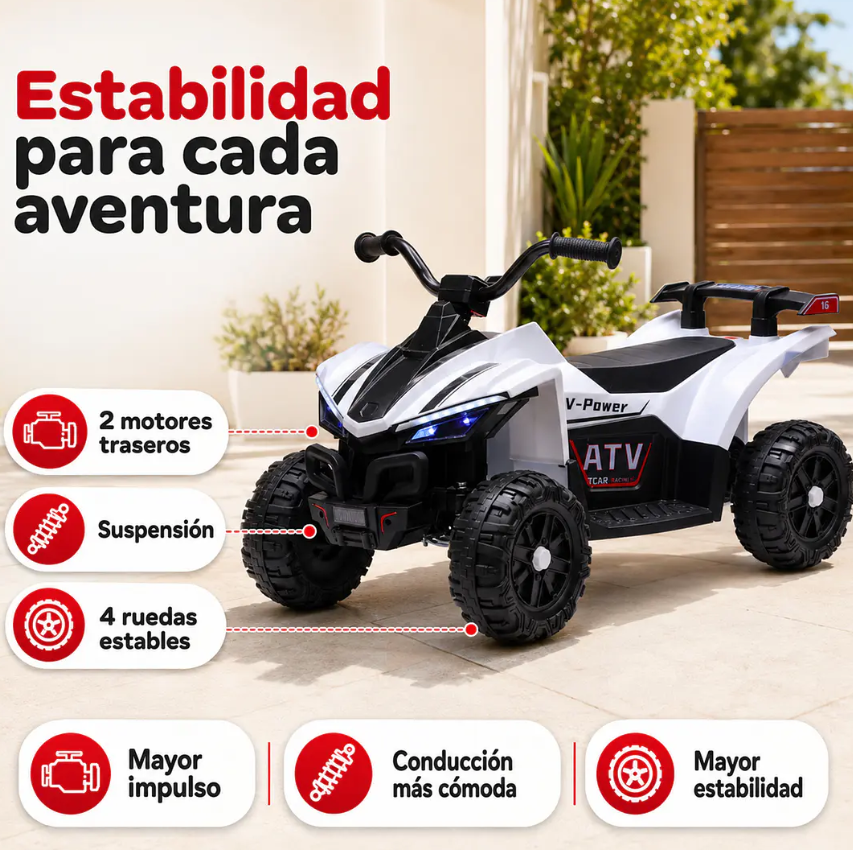 Cuatrimoto A Batería Infantil ATV Blanca 12V Doble Motor-4
