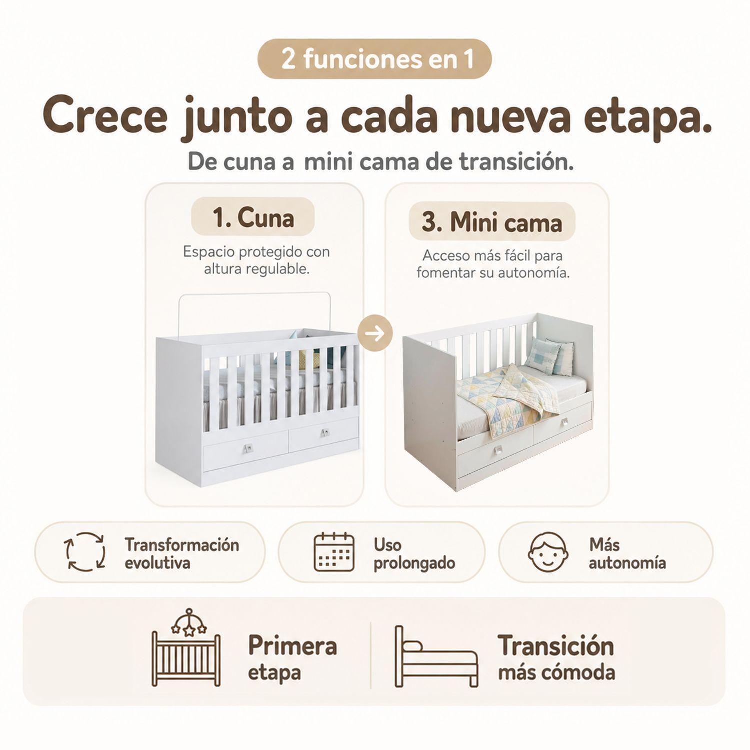 Cuna Multifuncional  2 En 1 New Amore Blanca -5