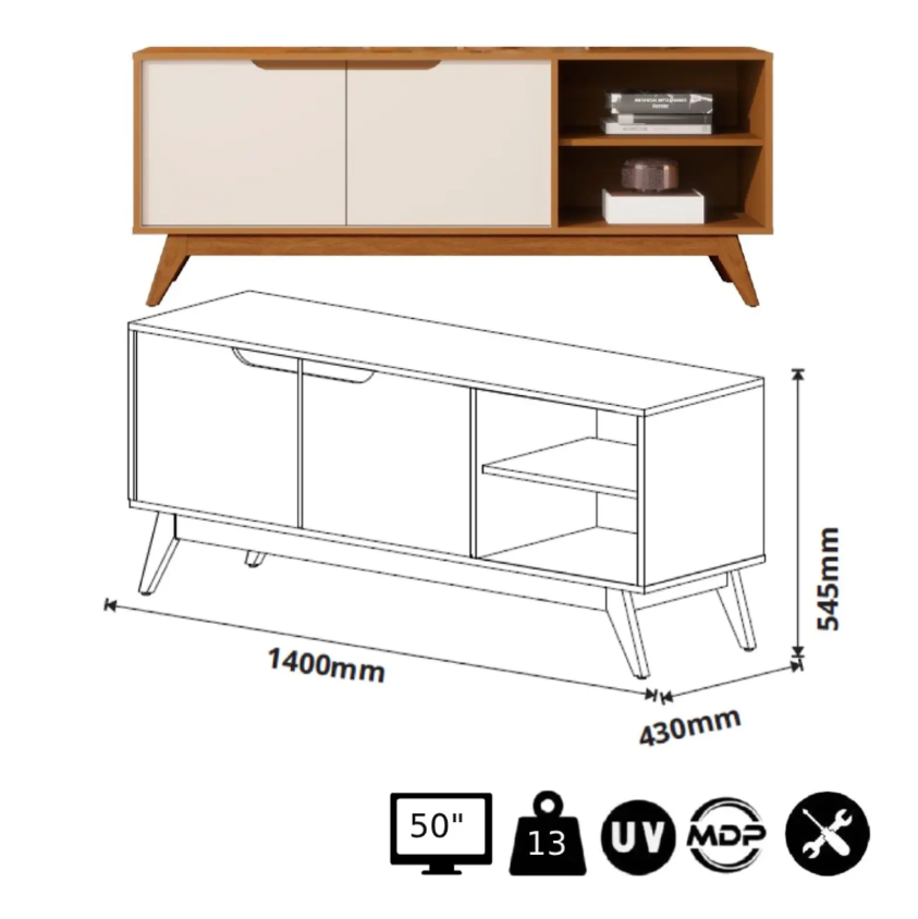 RACK TV 1,4M 2 PUERTAS CARAMELO PERLA-3