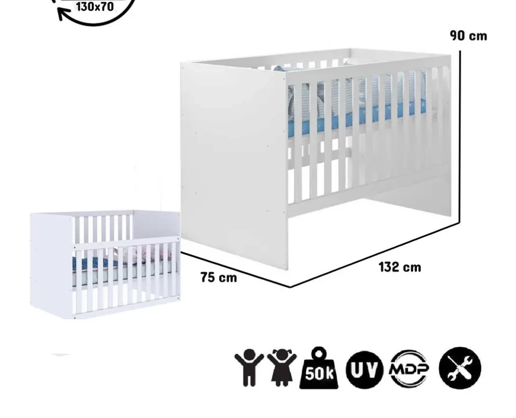 Cuna Gabi Blanca Con Baranda Ajustable-3