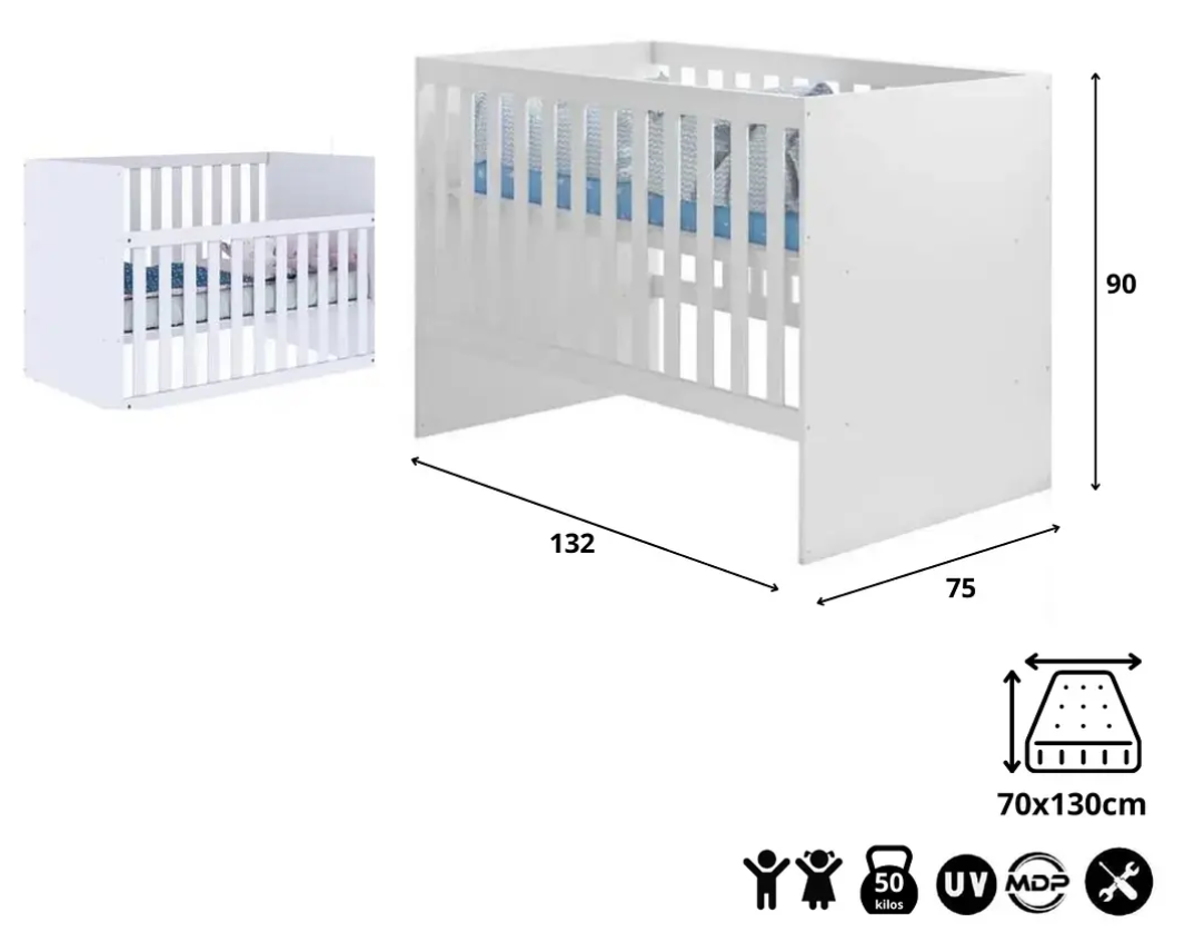 Cuna Gabi Blanca Con Baranda Ajustable-4