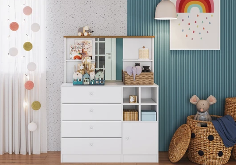 COMODA INFANTIL 4 CAJONES PUERTA Y ESPEJO AMORE-3