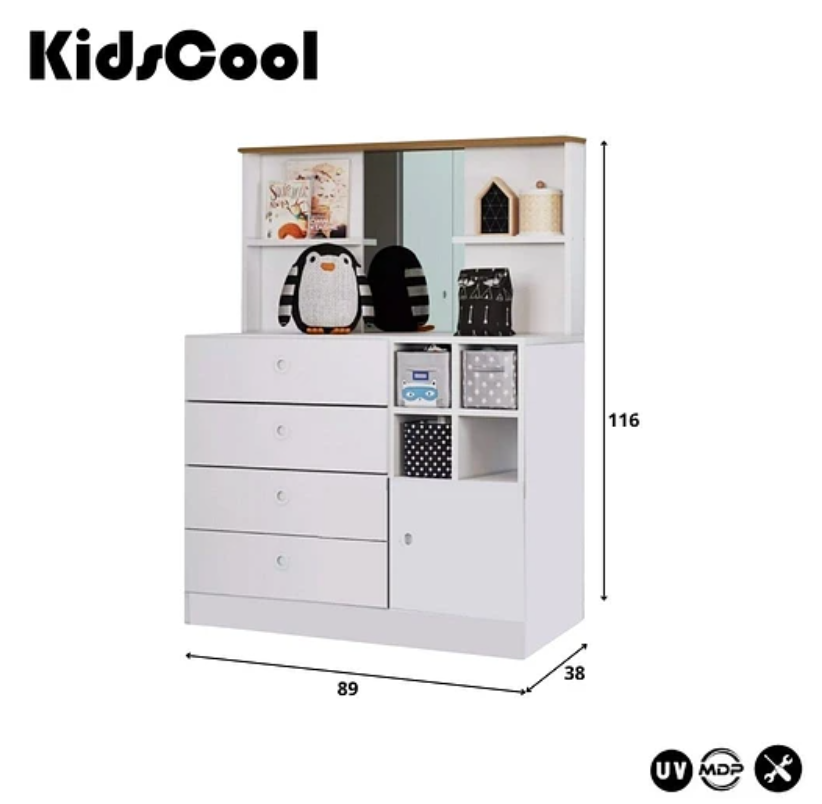 COMODA INFANTIL 4 CAJONES PUERTA Y ESPEJO AMORE-6