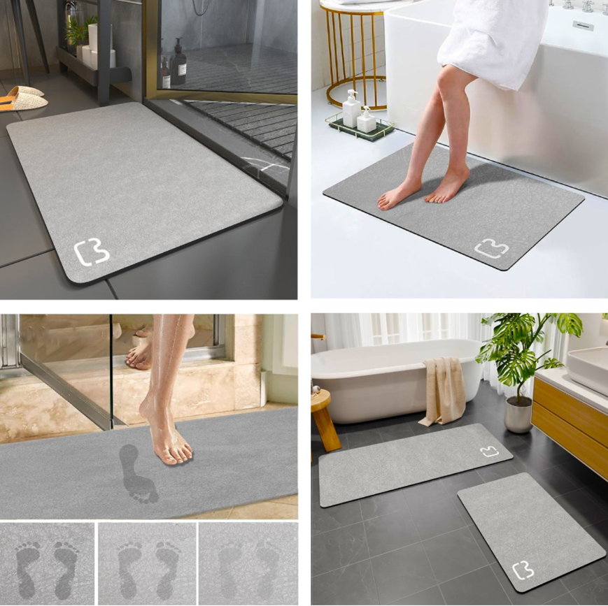 Alfombra Multifunción Impermeable Antideslizante Gris- Secado Rápido y Extra Absorbente -2
