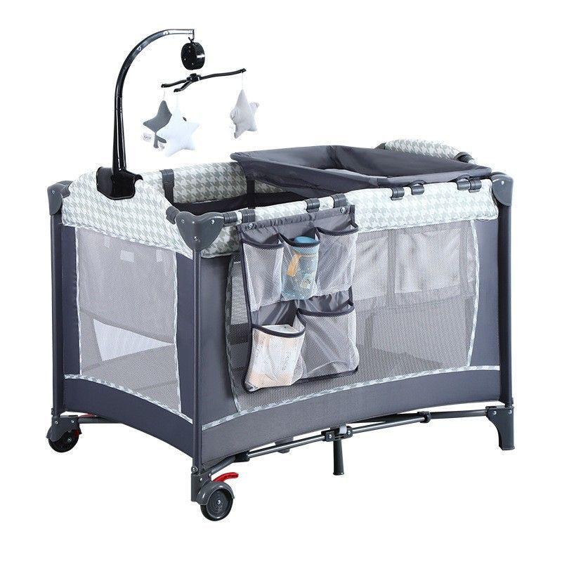 Cuna Corral Plegable Kidscool Diseño Completo Con Organizador Gris Estampado-0