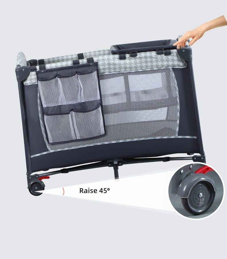 Cuna Corral Plegable Kidscool Diseño Completo Con Organizador Gris Estampado-2