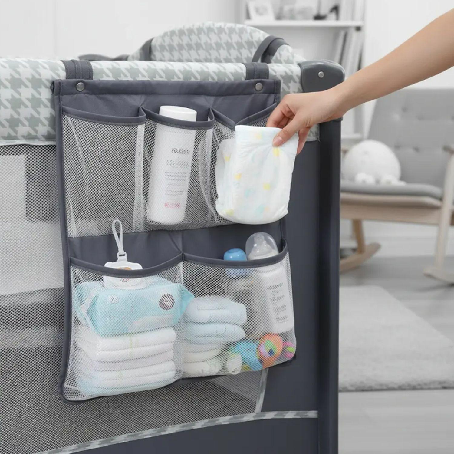 Cuna Corral Plegable Kidscool Diseño Completo Con Organizador Gris Estampado-4