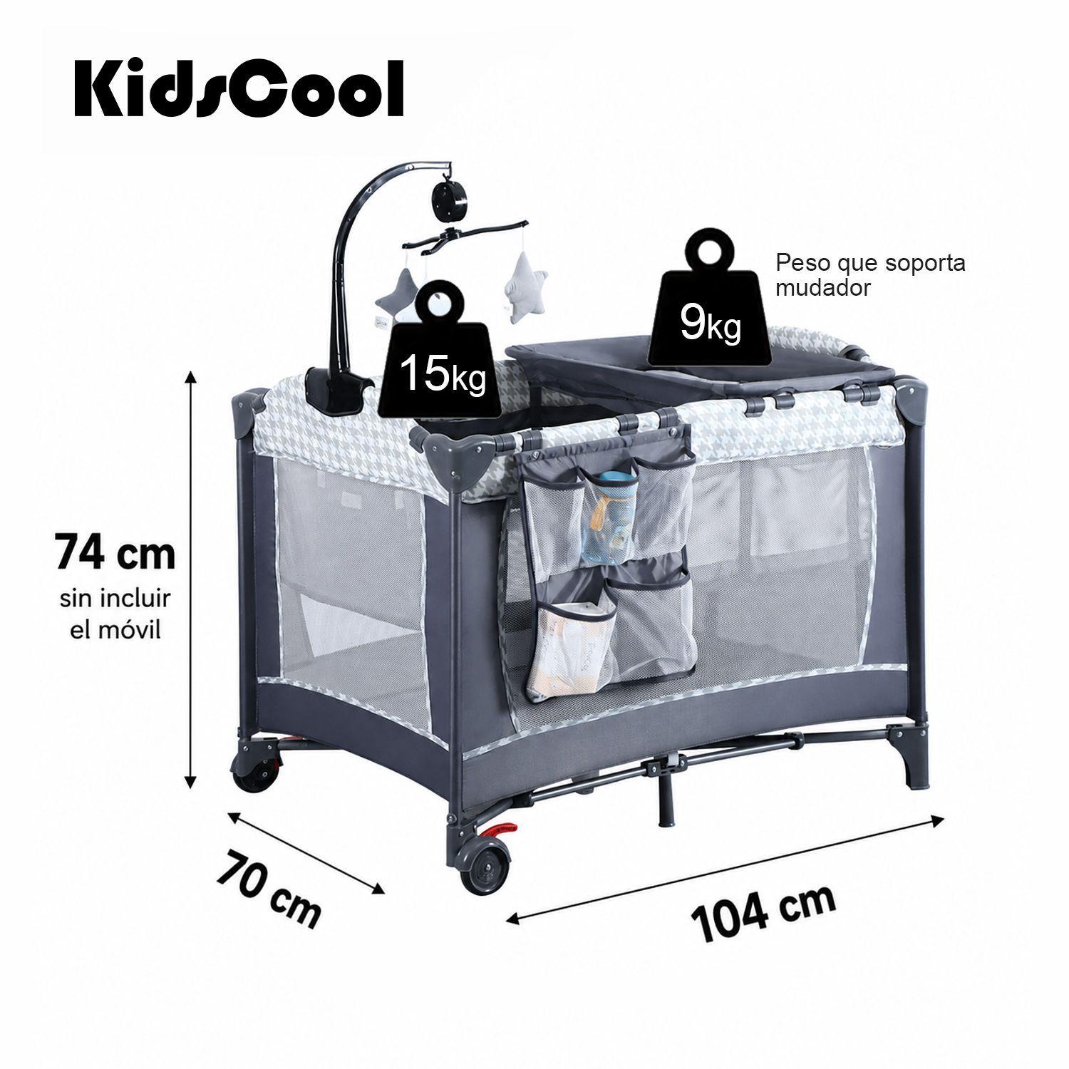 Cuna Corral Plegable Kidscool Diseño Completo Con Organizador Gris Estampado-7