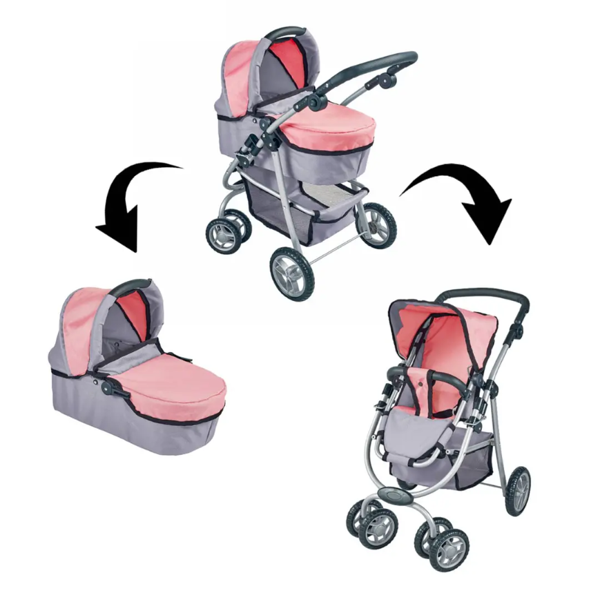 Coche de Muñeca 3 En 1 Rosado Con Manillar Ajustable-3