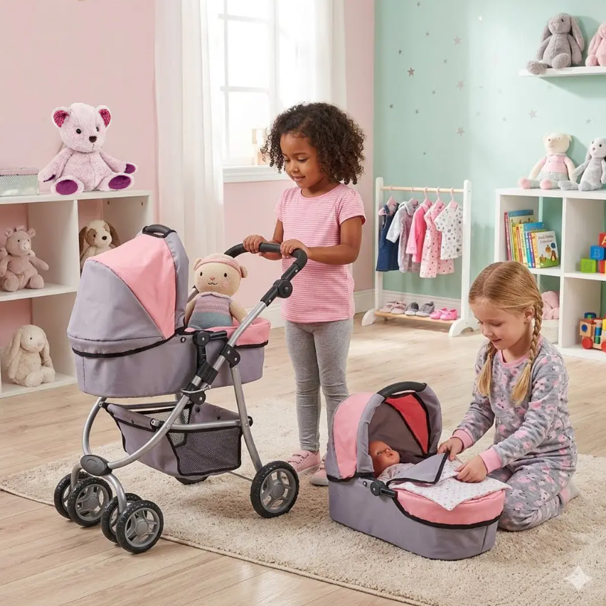 Coche de Muñeca 3 En 1 Rosado Con Manillar Ajustable-6