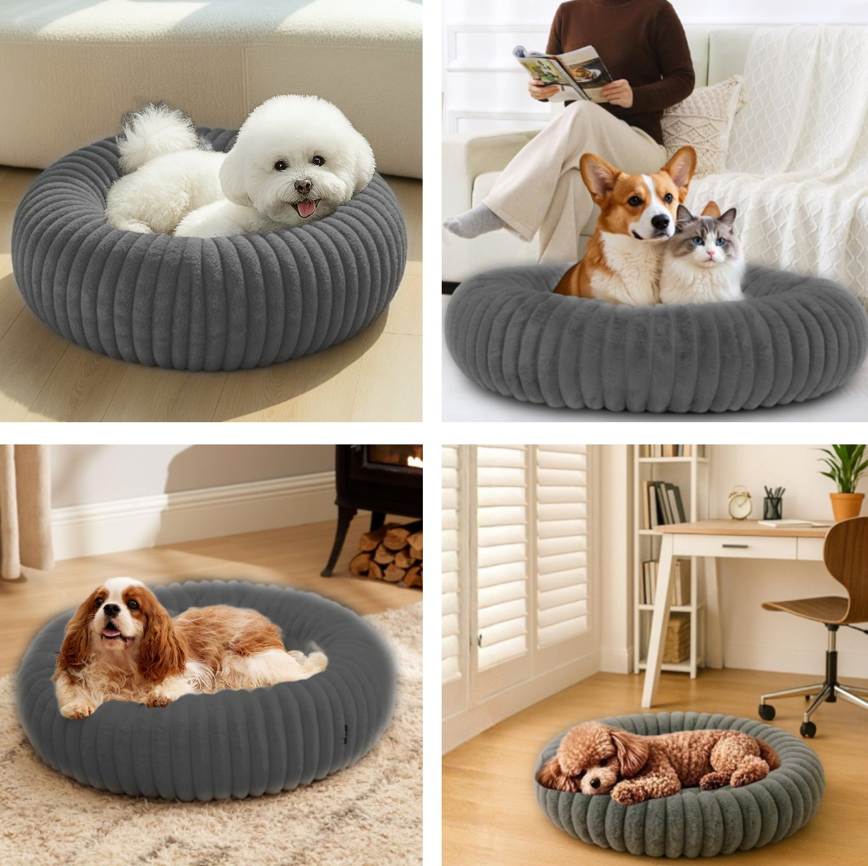 Cama Nido Donut Mascotas M Gris 60 cm Antiansiedad Perro y Gato-4