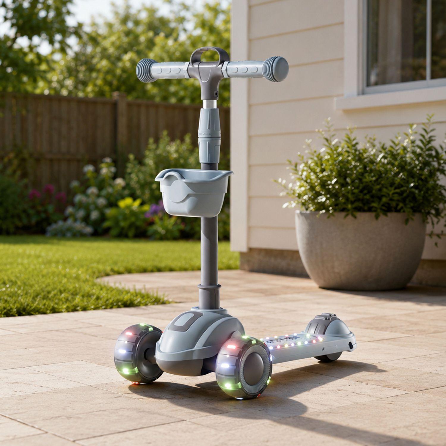 Scooter Infantil Plegable 3 Ruedas Con Luces y Música Gris-1