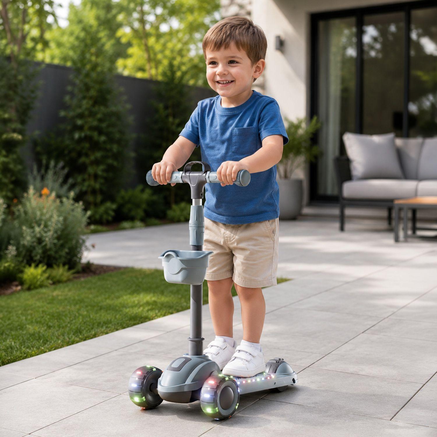 Scooter Infantil Plegable 3 Ruedas Con Luces y Música Gris-2