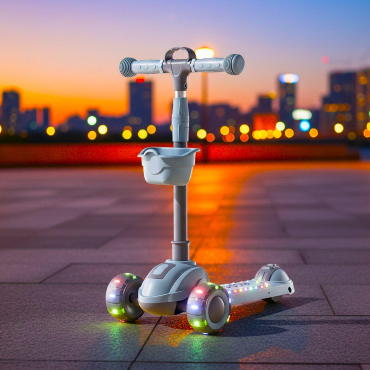 Scooter Infantil Plegable 3 Ruedas Con Luces y Música Gris-3