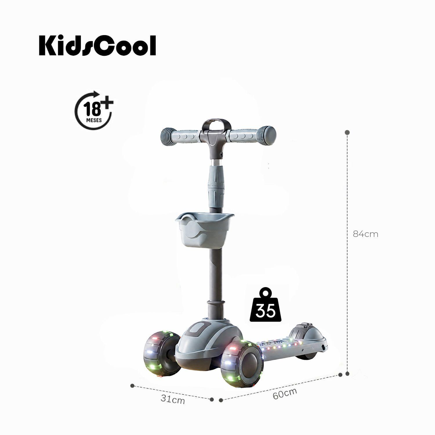 Scooter Infantil Plegable 3 Ruedas Con Luces y Música Gris-5
