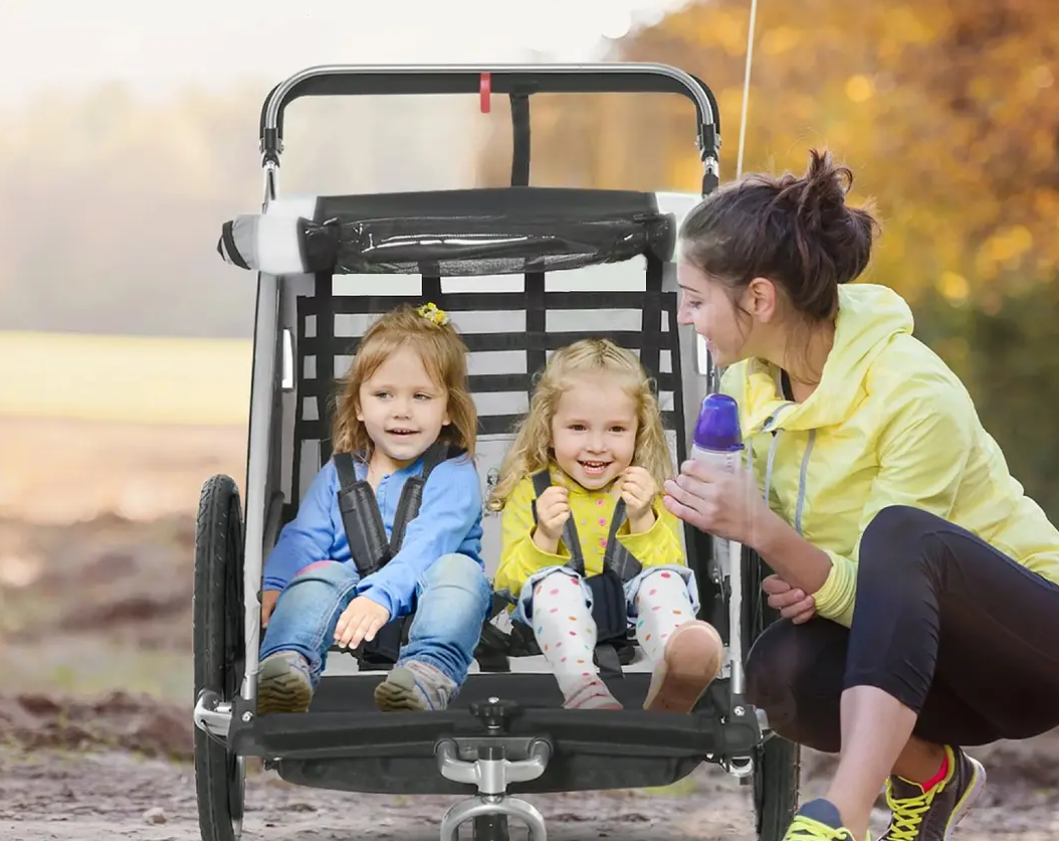 CARRITO JOGGER BABY TRAILER PARA 2 NIÑOS NEGRO-5