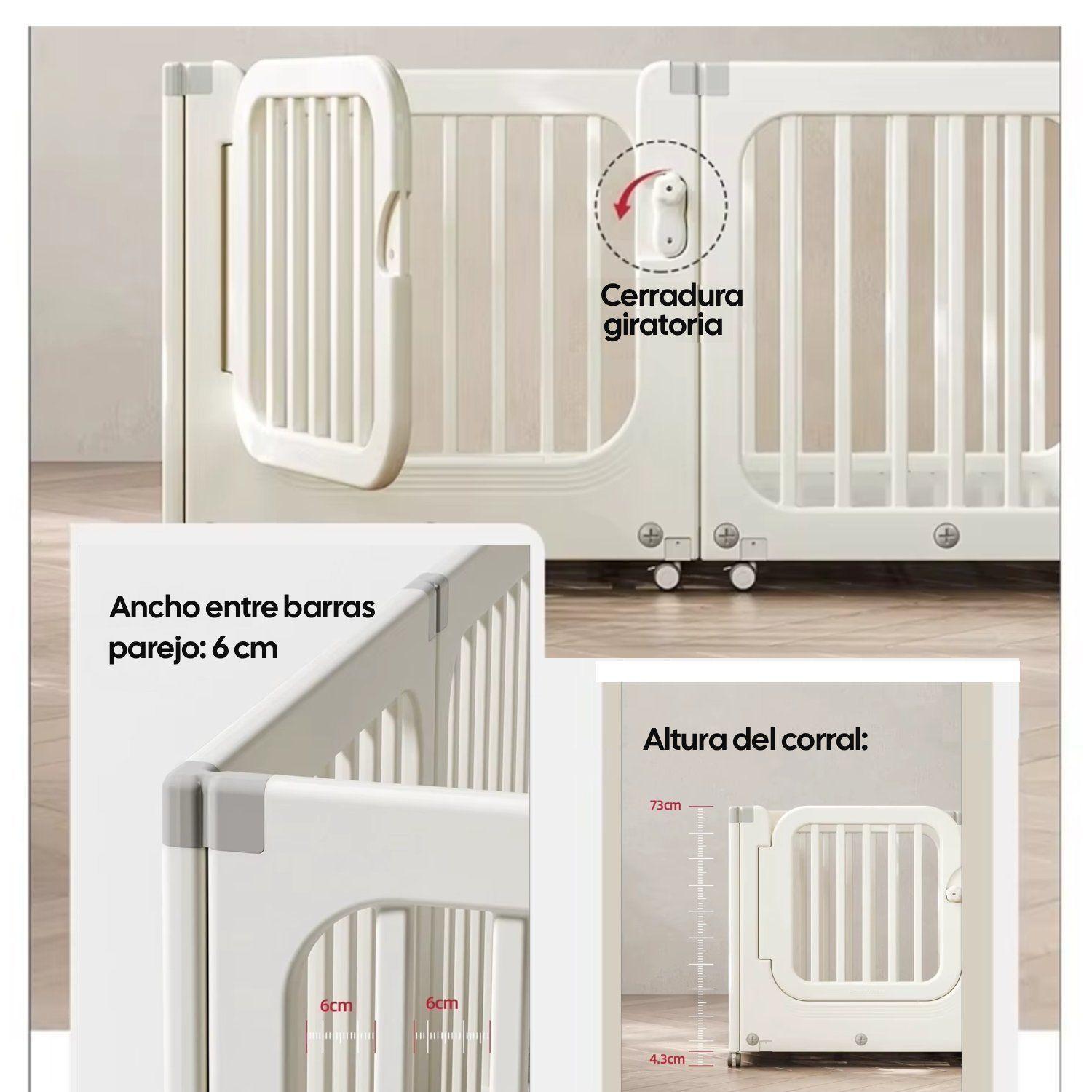 Corral De Juegos Móvil Con Ruedas y Puerta Crudo Neutro 77x78x73 cm-1