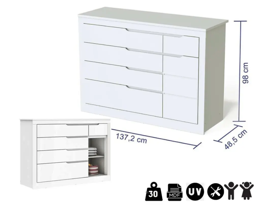 COMODA CLEO BLANCA 5 CAJONES CON PUERTA-3