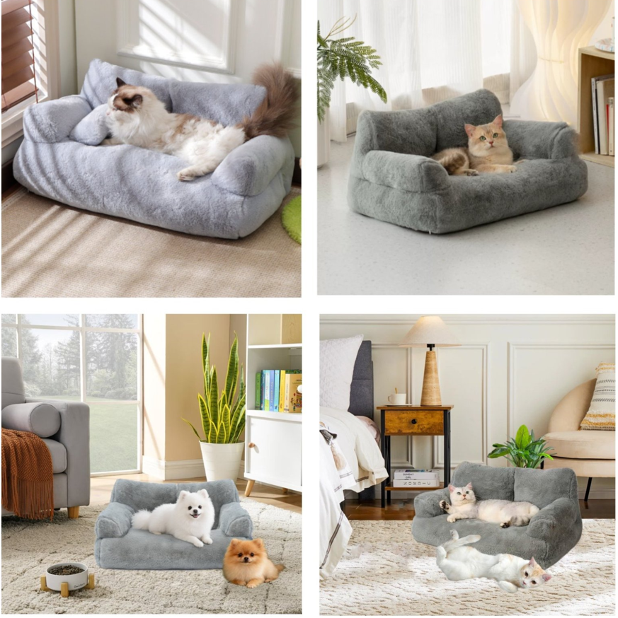 Cama Sofá Relajante Para Mascotas M Gris-Lavable y Ortopédica-2