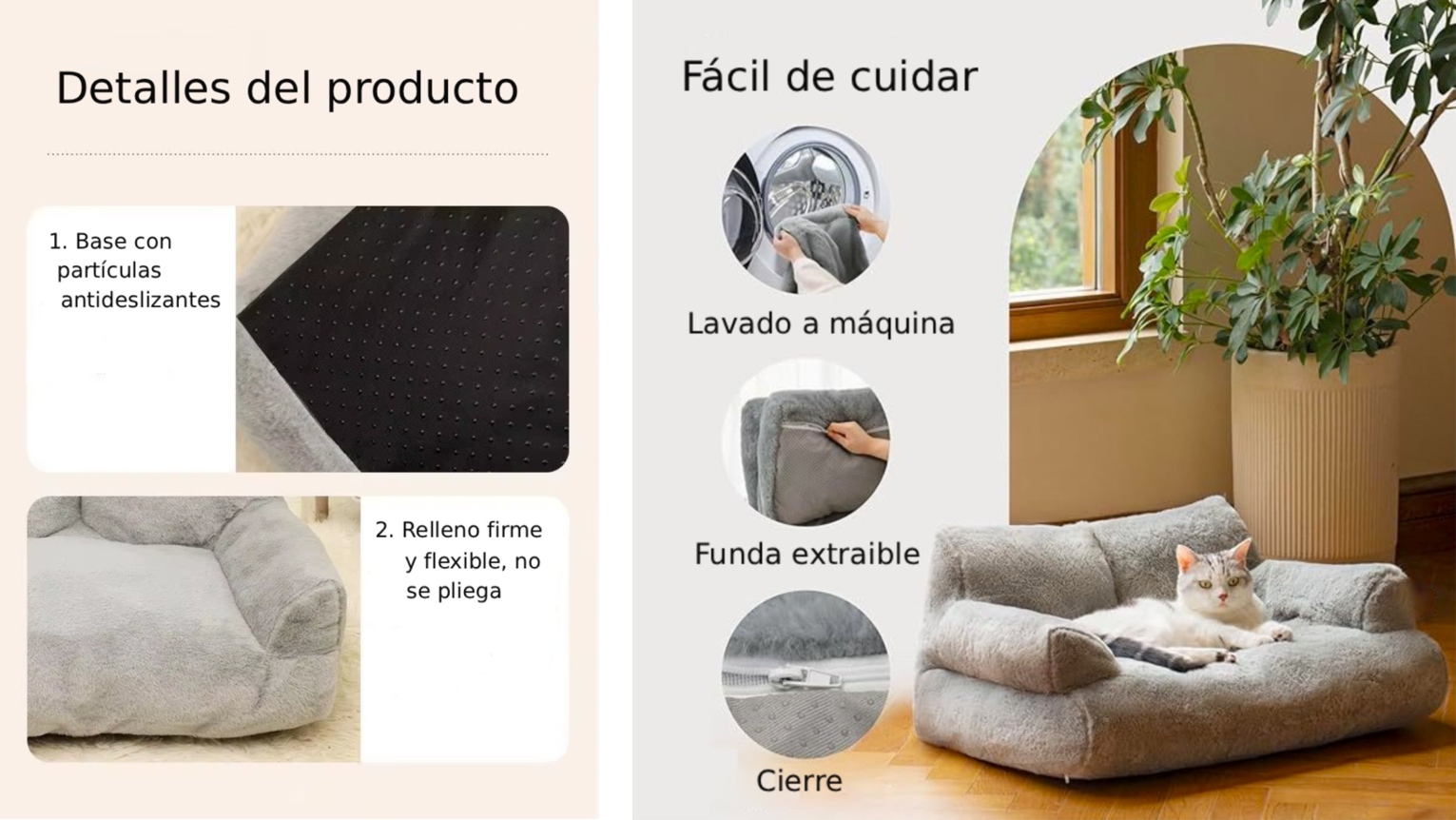 Cama Sofá Relajante Para Mascotas M Gris-Lavable y Ortopédica-4