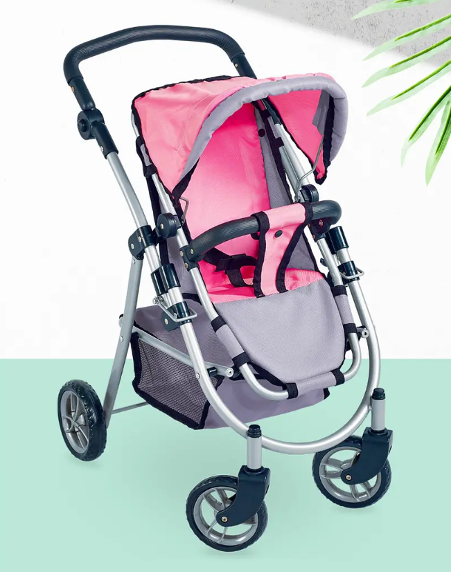 COCHE PASEO JUGUETE PARA MUÑECAS ROSADO-5