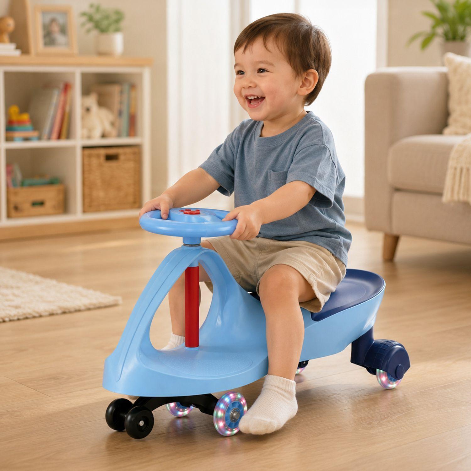 Swing Car Auto Giratorio Kidscool Azul Con Luces -5