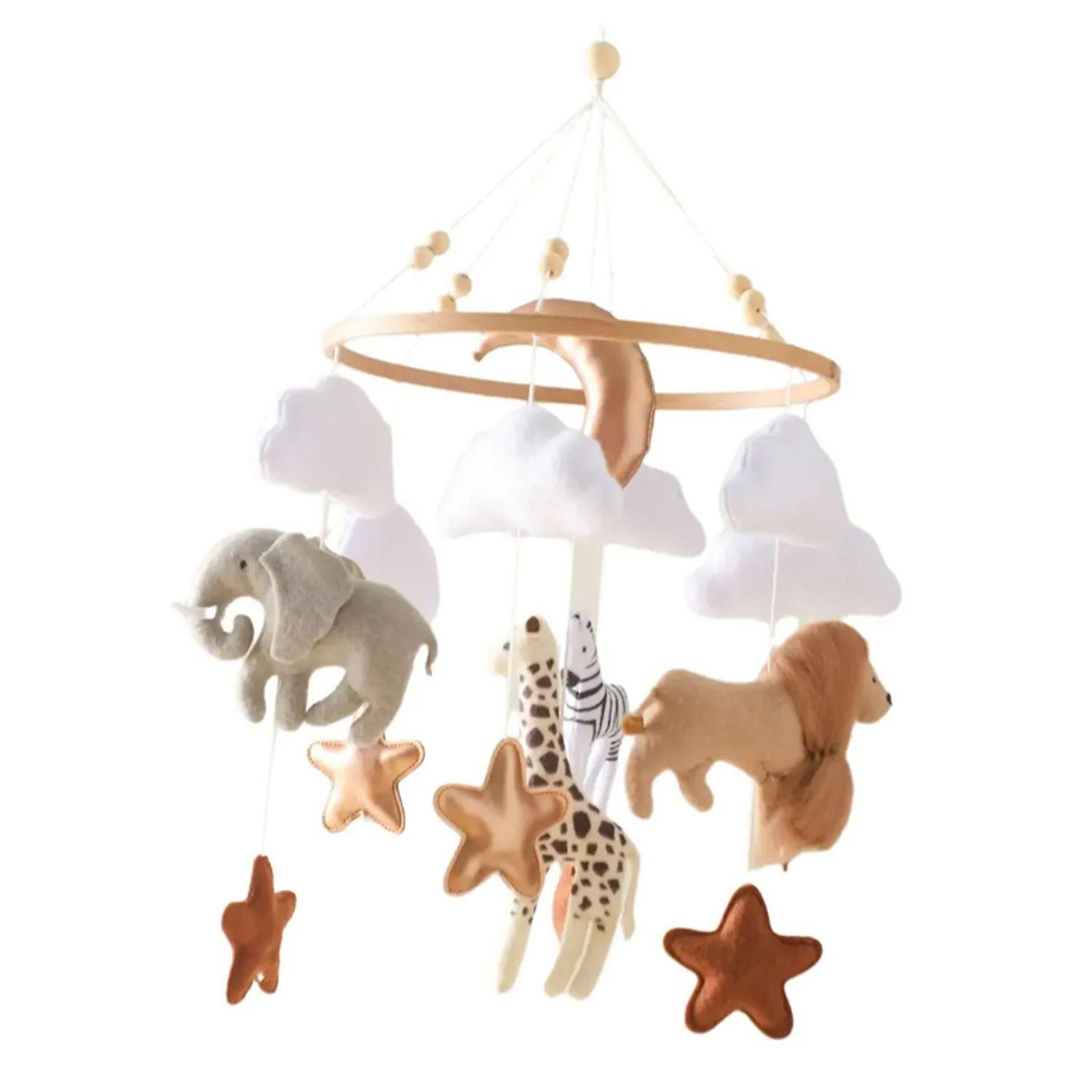 Móvil De Cuna Bebé Didáctico Fieltro y Madera Diseño Safari Kidscool -0