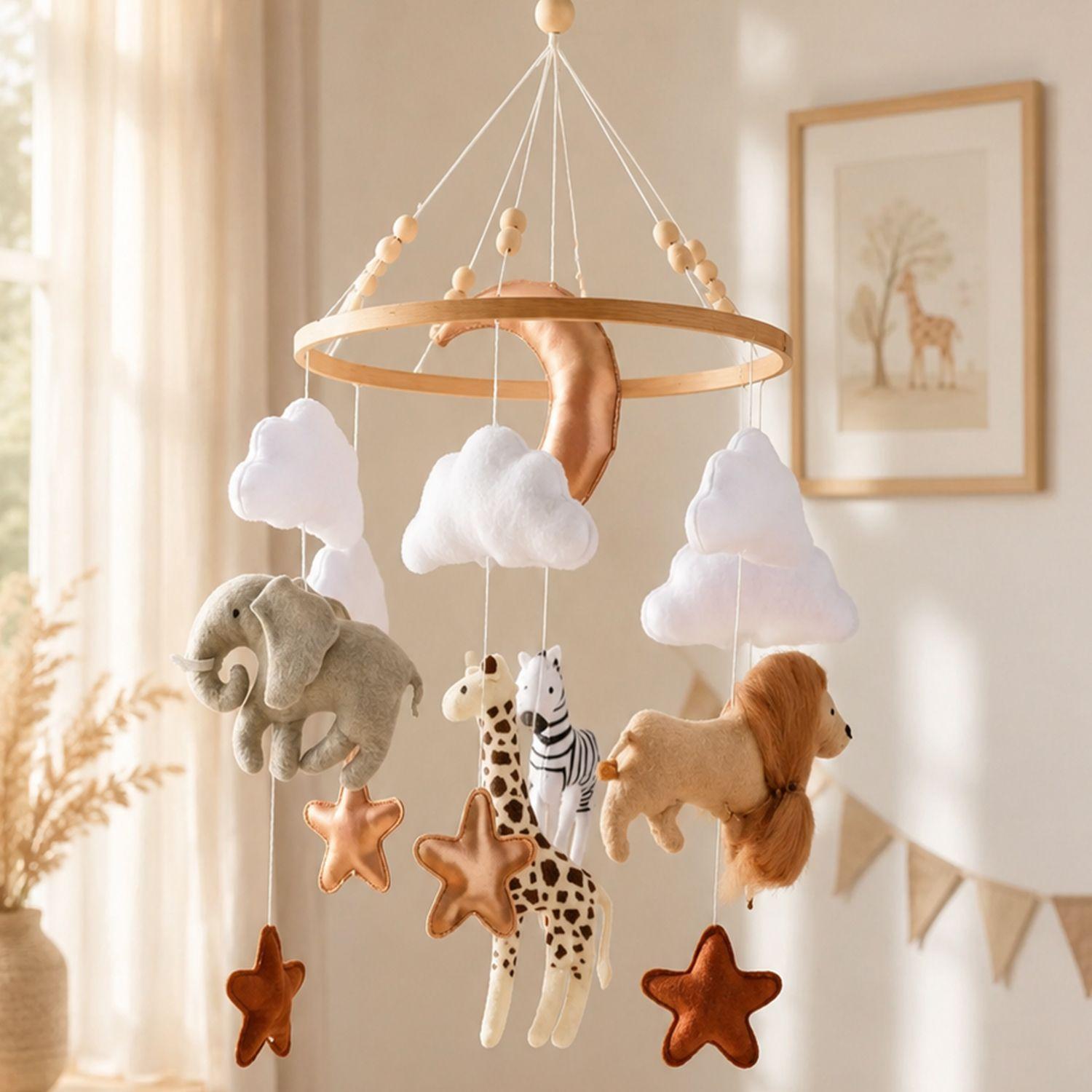 Móvil De Cuna Bebé Didáctico Fieltro y Madera Diseño Safari Kidscool -3