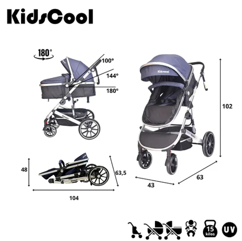 COCHE CUNA LUX 3 EN 1 KIDSCOOL AZUL-5