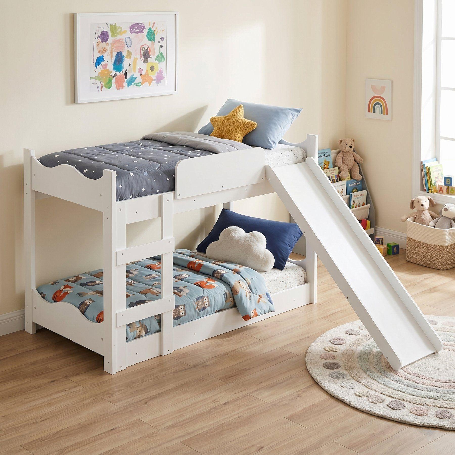Camarote Infantil de Transición Montessori Blanco Con Resbalín -2