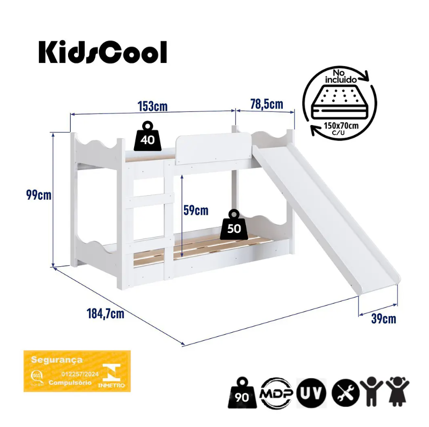 Camarote Infantil de Transición Montessori Blanco Con Resbalín -5