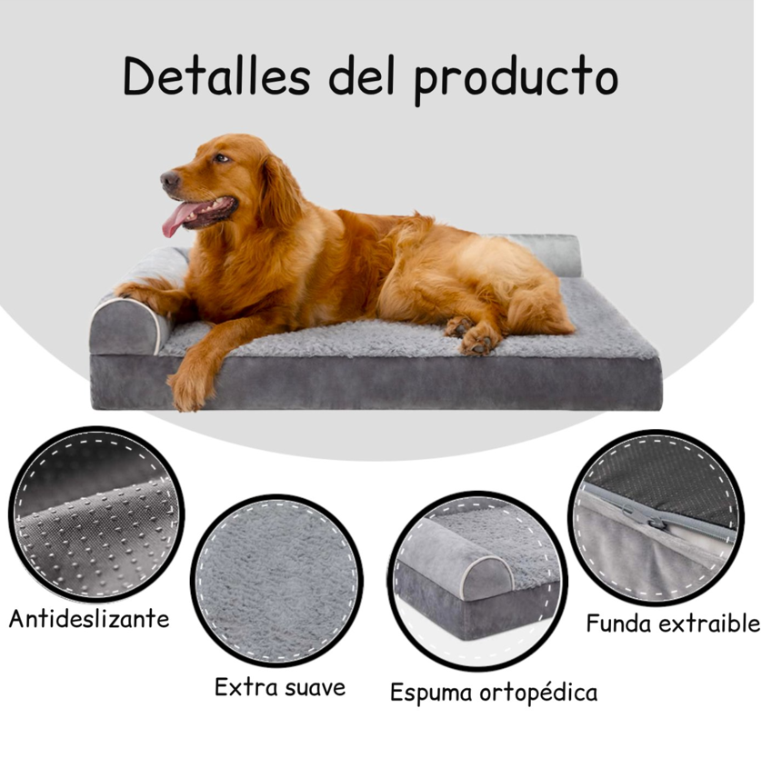 Cama Sofá Ortopédico Para Perros, Viscoelástica, Lavable,Gris Talla L -3