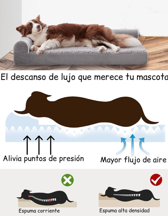 Cama Sofá Ortopédico Para Perros, Viscoelástica, Lavable,Gris Talla L -4