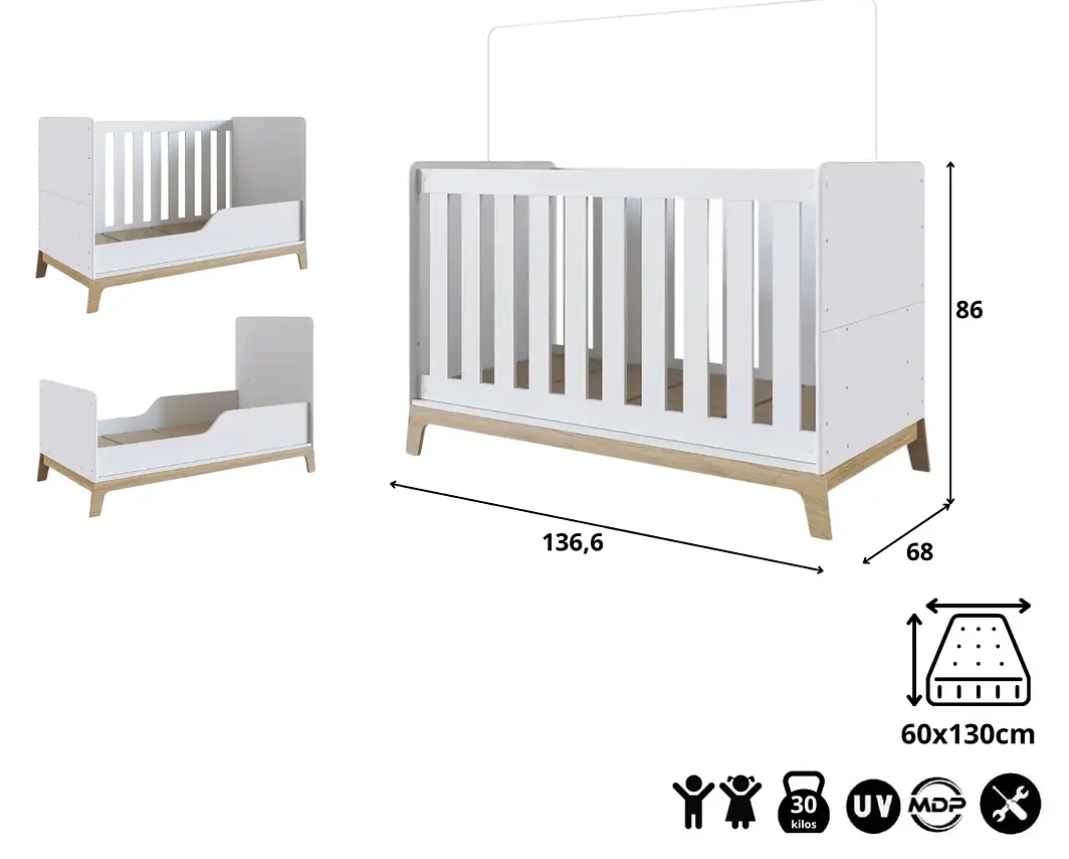 Cuna De Madera Con 3 Funciones Honey Blanca-6