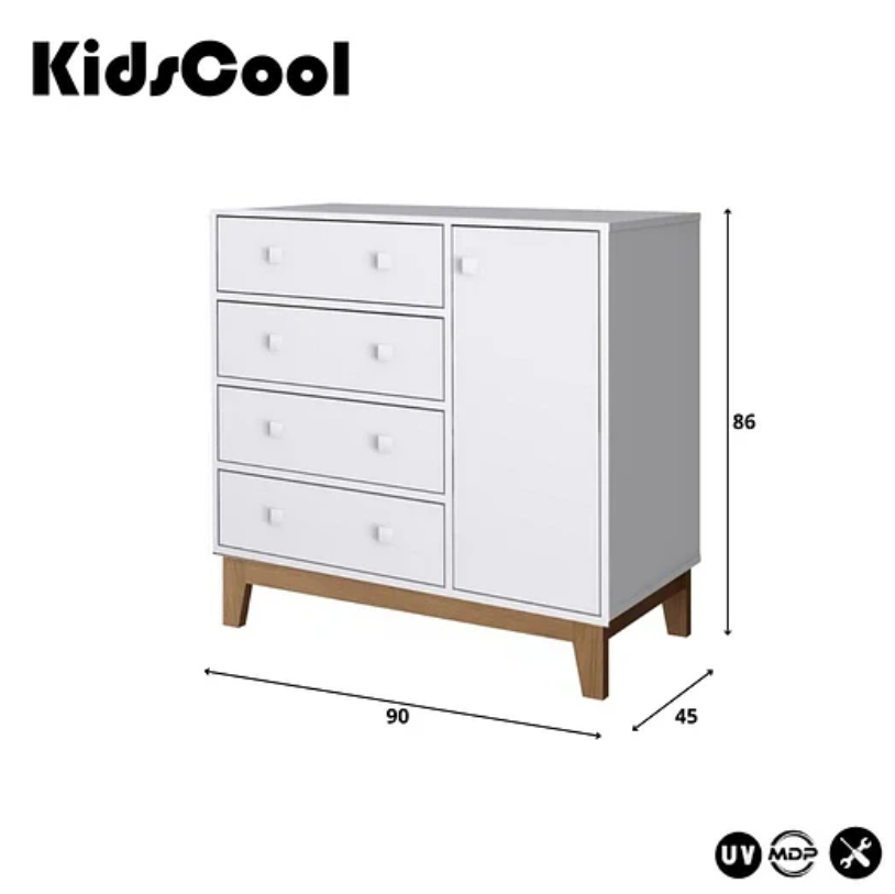 COMODA 4 CAJONES + PUERTA BLANCA RETRO HARMONY-4