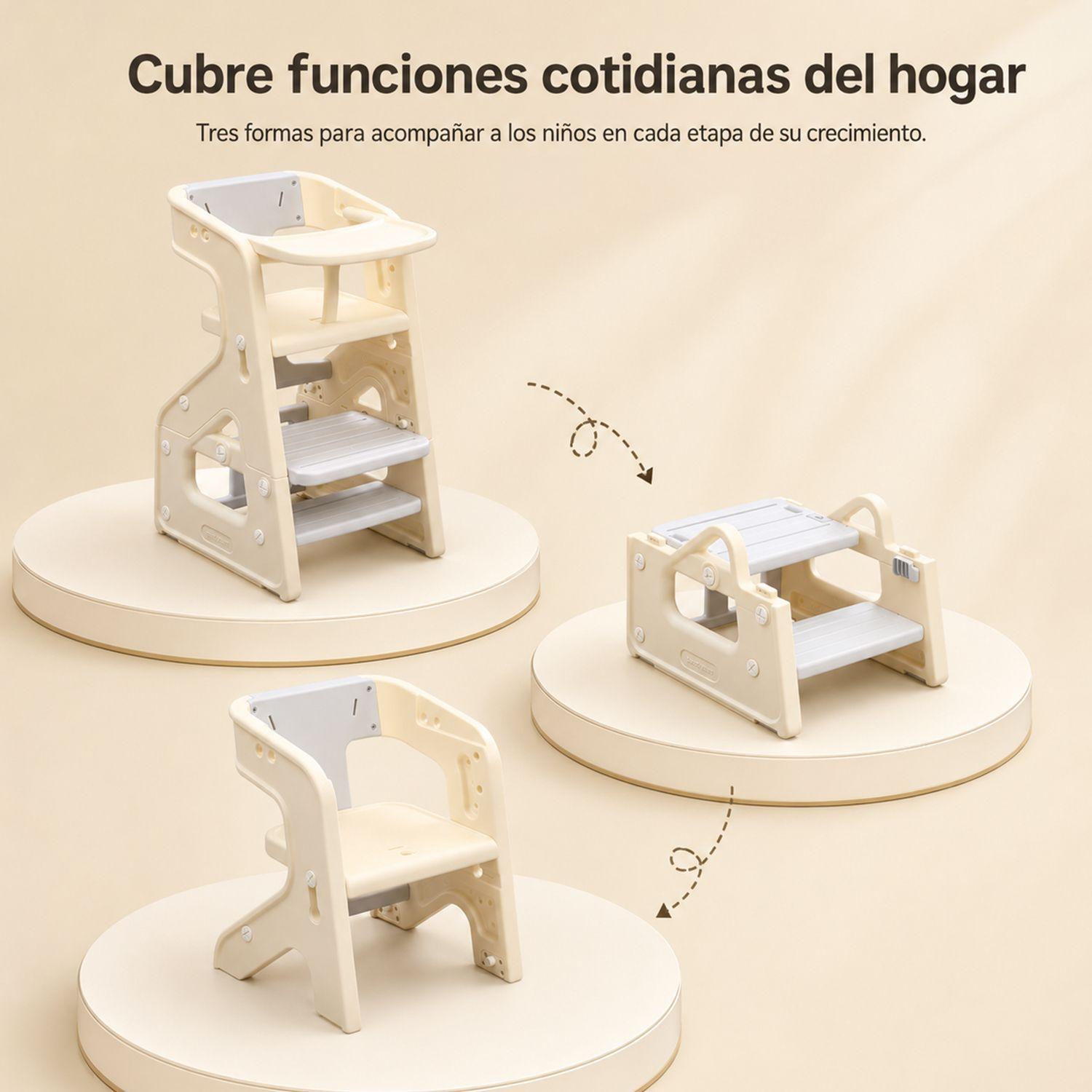 Silla De Comer Crecimiento Evolutiva Infantil 3 En 1 Plástica Blanco Gris 79x43x50 cm-4