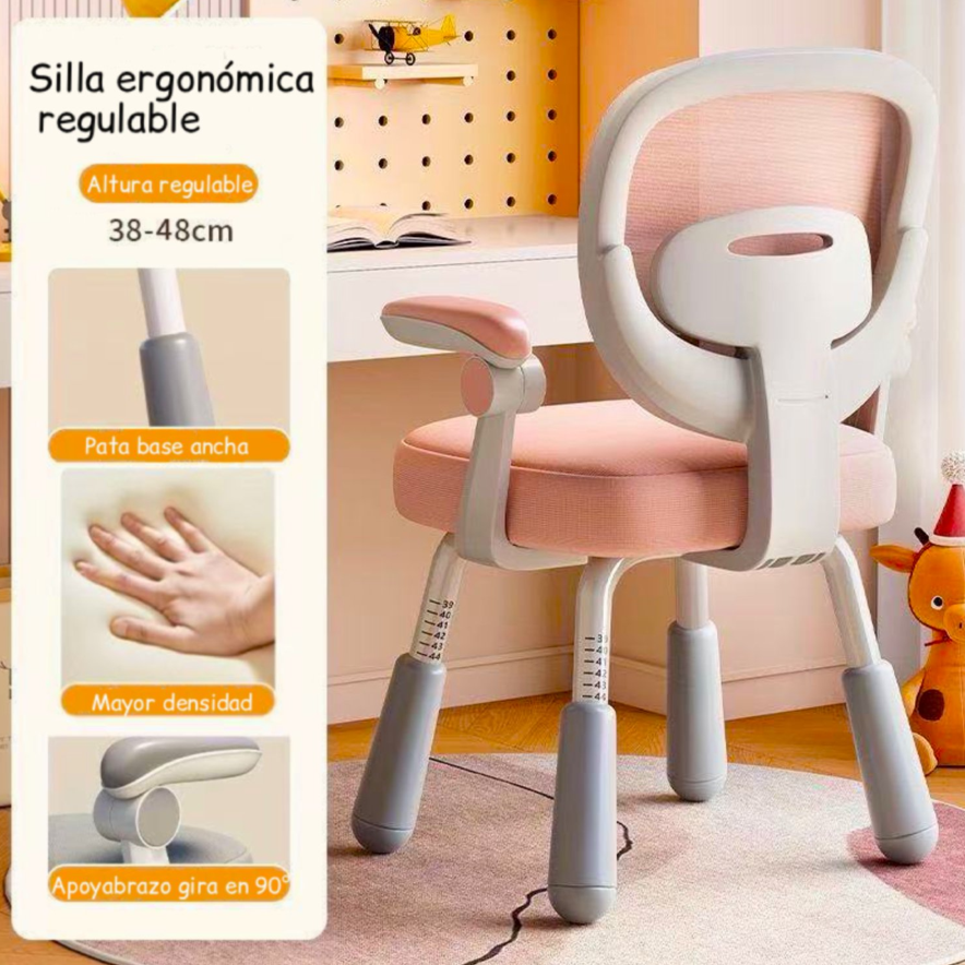 Silla Escritorio Ergonómica Infantil Rosada -6