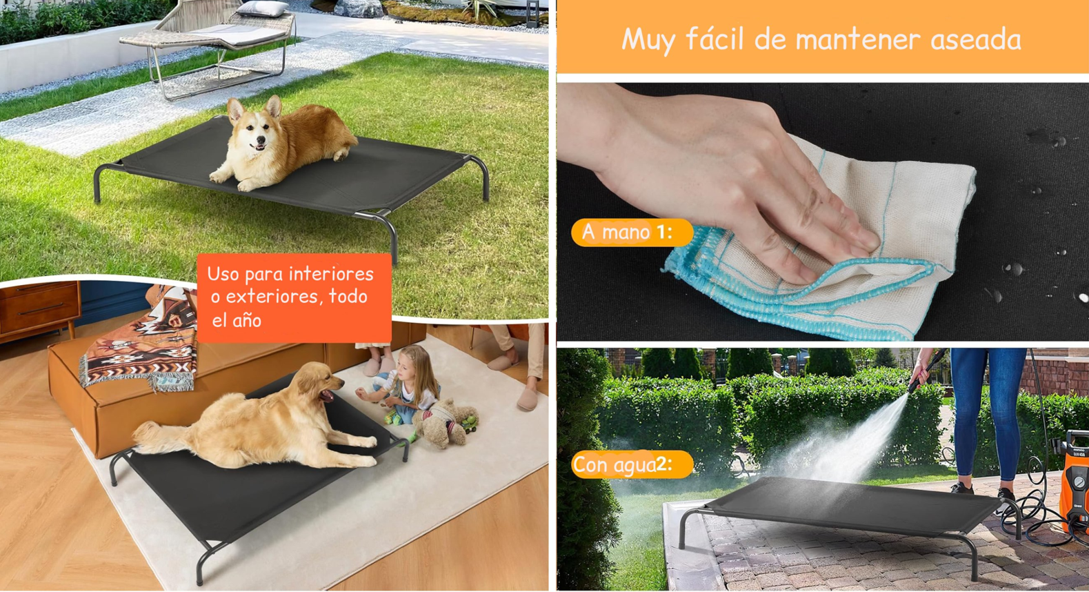 Cama Elevada Mascotas Talla S 68x55 cm Soporta Perro y Gato 15kg-5